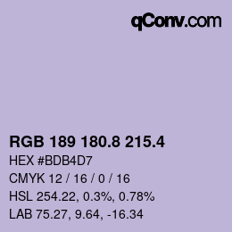 カラーコード: RGB 189 180.8 215.4 | qconv.com