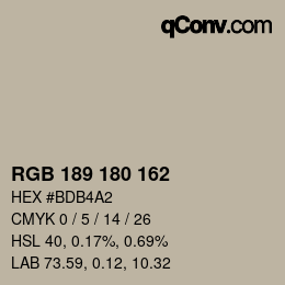 Color code: RGB 189 180 162 | qconv.com