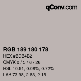 颜色代码: RGB 189 180 178 | qconv.com