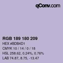 Color code: RGB 189 180 209 | qconv.com