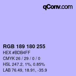 Color code: RGB 189 180 255 | qconv.com
