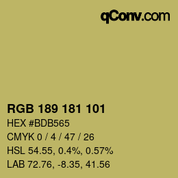Color code: RGB 189 181 101 | qconv.com