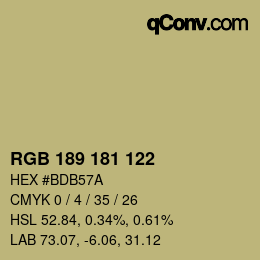Código de color: RGB 189 181 122 | qconv.com