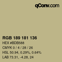 Color code: RGB 189 181 136 | qconv.com