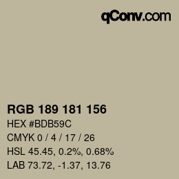 Color code: RGB 189 181 156 | qconv.com