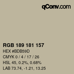 Color code: RGB 189 181 157 | qconv.com