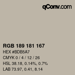 Color code: RGB 189 181 167 | qconv.com