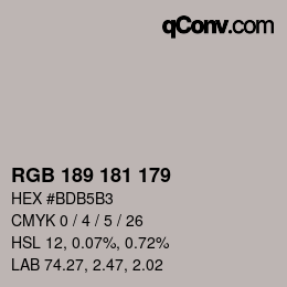 Color code: RGB 189 181 179 | qconv.com