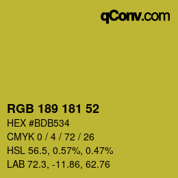 Color code: RGB 189 181 52 | qconv.com