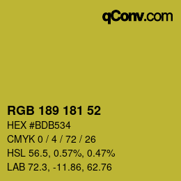 Color code: RGB 189 181 52 | qconv.com