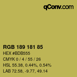 Color code: RGB 189 181 85 | qconv.com