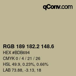 カラーコード: RGB 189 182.2 148.6 | qconv.com