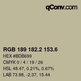 カラーコード: RGB 189 182.2 153.6 | qconv.com