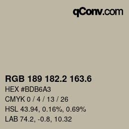 カラーコード: RGB 189 182.2 163.6 | qconv.com