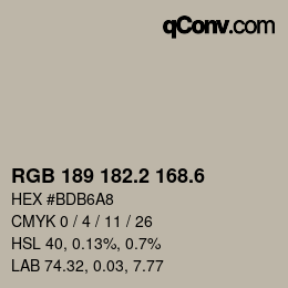 カラーコード: RGB 189 182.2 168.6 | qconv.com