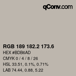 カラーコード: RGB 189 182.2 173.6 | qconv.com