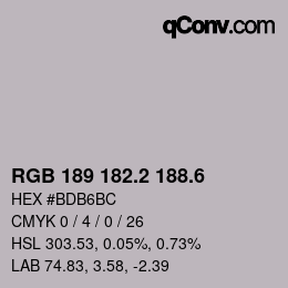 カラーコード: RGB 189 182.2 188.6 | qconv.com