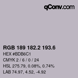 カラーコード: RGB 189 182.2 193.6 | qconv.com