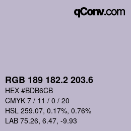 カラーコード: RGB 189 182.2 203.6 | qconv.com