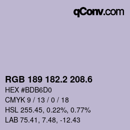 カラーコード: RGB 189 182.2 208.6 | qconv.com
