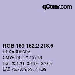 カラーコード: RGB 189 182.2 218.6 | qconv.com