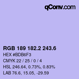 カラーコード: RGB 189 182.2 243.6 | qconv.com