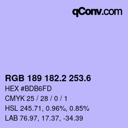 カラーコード: RGB 189 182.2 253.6 | qconv.com