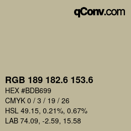 カラーコード: RGB 189 182.6 153.6 | qconv.com