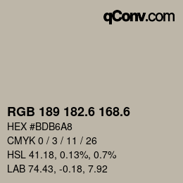 カラーコード: RGB 189 182.6 168.6 | qconv.com