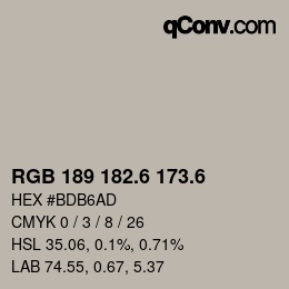 カラーコード: RGB 189 182.6 173.6 | qconv.com