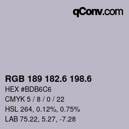 カラーコード: RGB 189 182.6 198.6 | qconv.com