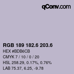 カラーコード: RGB 189 182.6 203.6 | qconv.com