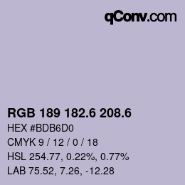 カラーコード: RGB 189 182.6 208.6 | qconv.com