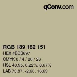 Code couleur: RGB 189 182 151 | qconv.com