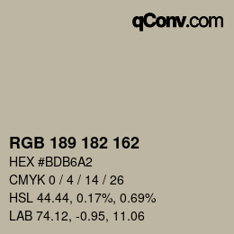 Color code: RGB 189 182 162 | qconv.com