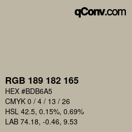 Color code: RGB 189 182 165 | qconv.com