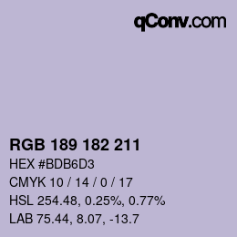 Código de color: RGB 189 182 211 | qconv.com