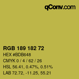 Color code: RGB 189 182 72 | qconv.com