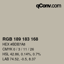 Color code: RGB 189 183 168 | qconv.com