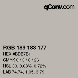 Color code: RGB 189 183 177 | qconv.com