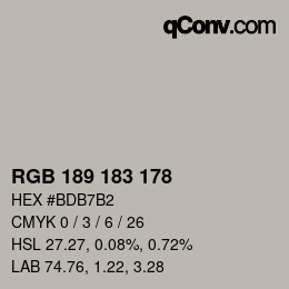 Color code: RGB 189 183 178 | qconv.com