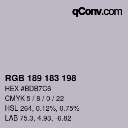Color code: RGB 189 183 198 | qconv.com