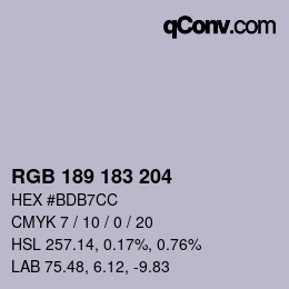 カラーコード: RGB 189 183 204 | qconv.com