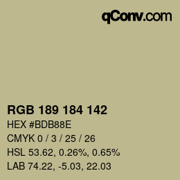 Color code: RGB 189 184 142 | qconv.com