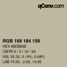 Color code: RGB 189 184 158 | qconv.com