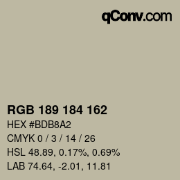 Color code: RGB 189 184 162 | qconv.com