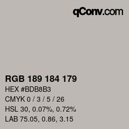 Color code: RGB 189 184 179 | qconv.com