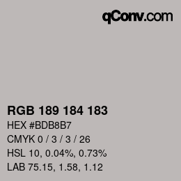 Color code: RGB 189 184 183 | qconv.com