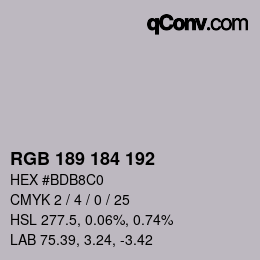 Color code: RGB 189 184 192 | qconv.com