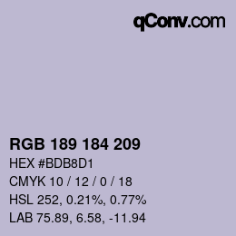 颜色代码: RGB 189 184 209 | qconv.com